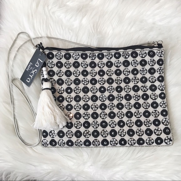 La Sera by franchi Crossbody/Clutch Blk Wht NWT - Picture 2 of 11